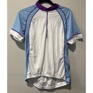 Canari Cycling Jersey Woman’s‎ XL 1/2 Zip Blue Purple White Pockets Short Sleeve